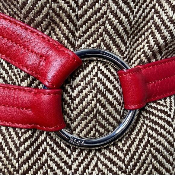 Ralph Lauren Made in Italy Red Calf Leather Silver Tone 2 Buckle Tri-Strap Belt main image 5